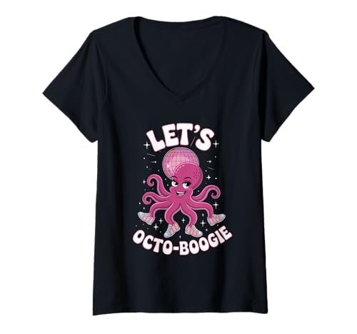 Damen Let's Octo Boogie Disco Octopus Dance Vibes im Retro-Look T-Shirt mit V-Ausschnitt Damen Let's Octo Boogie Disco Octopus Dance Vibes im Retro-Look T-Shirt mit V-Ausschnitt von Retro Disco Octopus Dance Ocean Party Vibes