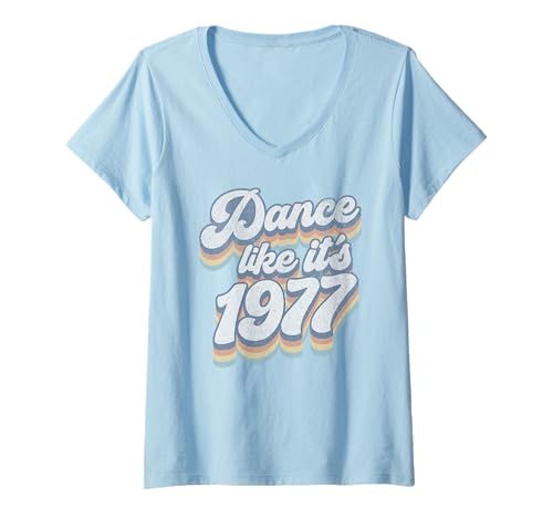 Damen Disco Dance Party 1977 Faded Retro Vibes T-Shirt mit V-Ausschnitt von Retro Disco Wear