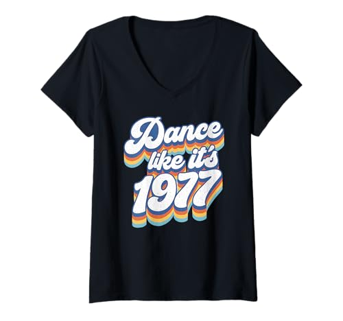 Damen Disco Dance Party 1977 Faded Retro Vibes T-Shirt mit V-Ausschnitt von Retro Disco Wear