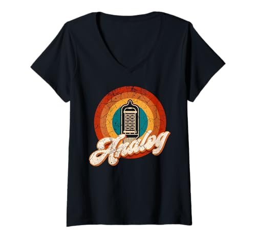 Damen Vintage Audiophile Verstärker Musiker Sound Audio Engineer T-Shirt mit V-Ausschnitt Damen Vintage Audiophile Verstärker Musiker Sound Audio Engineer T-Shirt mit V-Ausschnitt von Retro Distressed Analog Tube Valve Amp DJ 80s