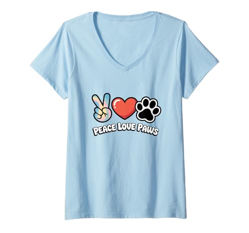Damen Peace Love Paws T-Shirt - Retro Dog Lover T-Shirt mit V-Ausschnitt Damen Peace Love Paws T-Shirt - Retro Dog Lover T-Shirt mit V-Ausschnitt von Retro Dog Lover Vibes