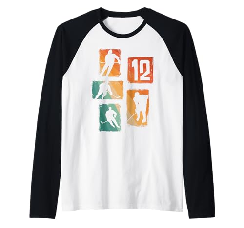 12. Geburtstag Eishockey 12. Jahre Jungs Spieler Retro Raglan von Retro Eishockey Geburtstag Jungs Männer Geschenk