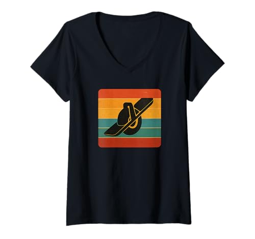 Damen Selbstbalancierende Elektro-Silhouette im Retro-Look T-Shirt mit V-Ausschnitt Damen Selbstbalancierende Elektro-Silhouette im Retro-Look T-Shirt mit V-Ausschnitt von Retro Electric One Wheel Rider Silhouette