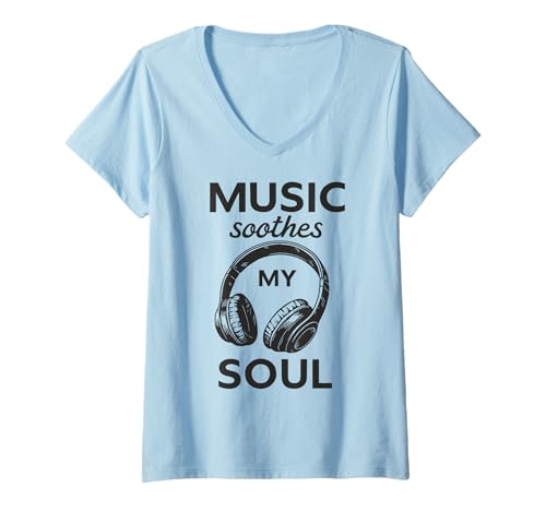 Damen Music Soothes Soul Kopfhörer Gitarre Vintage T-Shirt mit V-Ausschnitt Damen Music Soothes Soul Kopfhörer Gitarre Vintage T-Shirt mit V-Ausschnitt von Retro Emotional Music Sound Healing