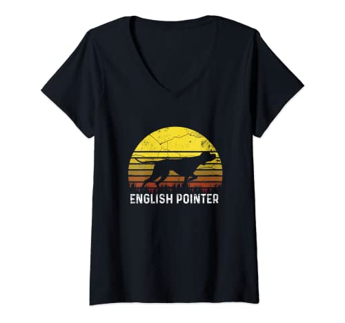 Damen Retro English Pointer | Jagdgewehr Hund | Hundebesitzer T-Shirt mit V-Ausschnitt von Retro English Pointer Hunting Gun Dog Gift