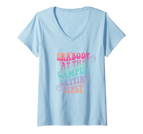 Damen Errbody am Camper Wird beschwipst Lustiger Campingcamper T-Shirt mit V-Ausschnitt Damen Errbody am Camper Wird beschwipst Lustiger Campingcamper T-Shirt mit V-Ausschnitt von Retro Errbody at the Camper Getting Tipsy Funny