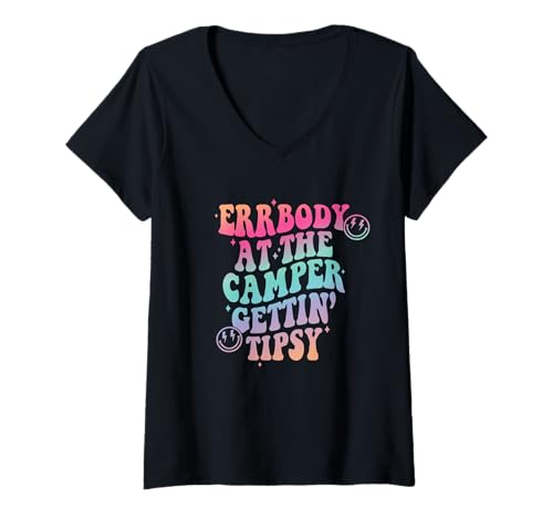 Damen Errbody am Camper Wird beschwipst Lustiger Campingcamper T-Shirt mit V-Ausschnitt Damen Errbody am Camper Wird beschwipst Lustiger Campingcamper T-Shirt mit V-Ausschnitt von Retro Errbody at the Camper Getting Tipsy Funny