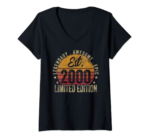 Damen 23rd Birthday Vintage 23 Year Old Est 2000 Limited Edition T-Shirt mit V-Ausschnitt von Retro Est 2000 Limited Edition Gifts Born in 2000
