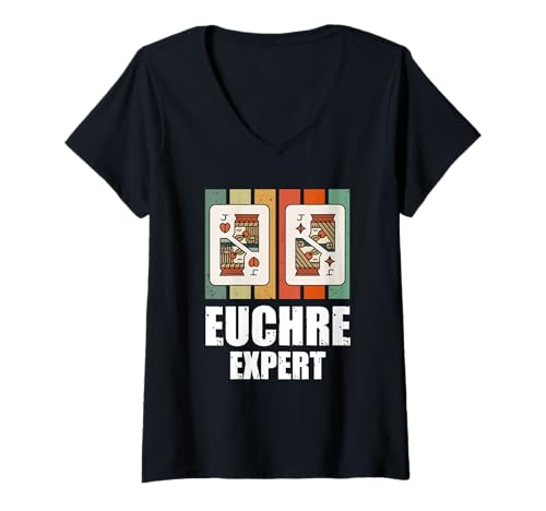 Damen Euchre Expert Spieler Cooles Kartenspiel Design Karten T-Shirt mit V-Ausschnitt Damen Euchre Expert Spieler Cooles Kartenspiel Design Karten T-Shirt mit V-Ausschnitt von Retro Euchre Bash Design