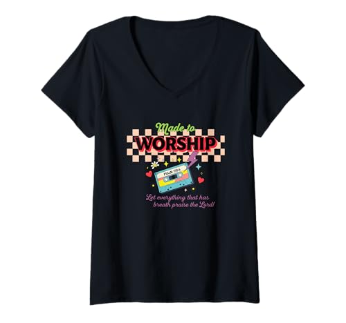 Damen Made to Worship Psalm 150:6 Lob T-Shirt mit V-Ausschnitt Damen Made to Worship Psalm 150:6 Lob T-Shirt mit V-Ausschnitt von Retro Faith Inspired Worship Praise
