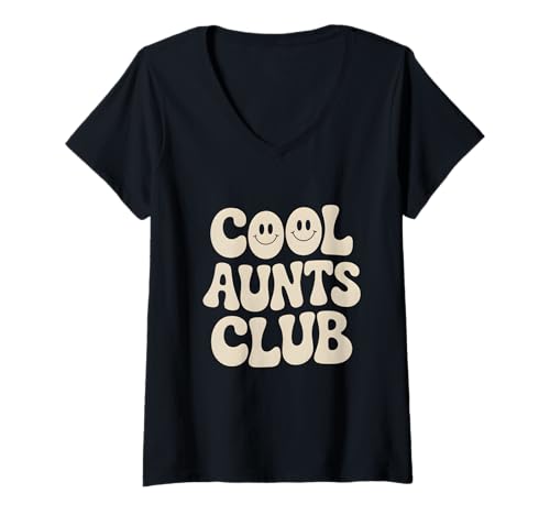 Damen Cool Aunts Club – Groovy Auntie Favorite Aunt Lover T-Shirt mit V-Ausschnitt von Retro Family Apparel Gifts