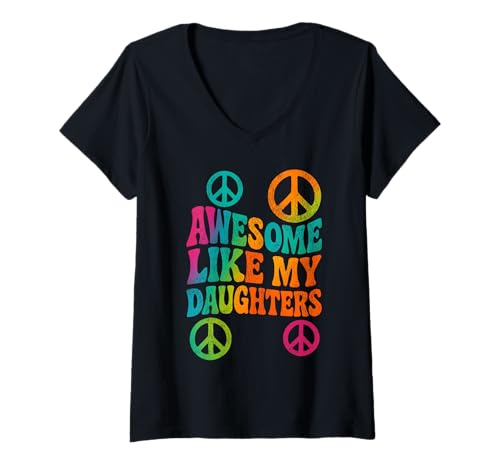 Damen Awesome Like My Daughters - Lustiger Muttertag Vatertag T-Shirt mit V-Ausschnitt von Retro Father's Day Apparel Gifts