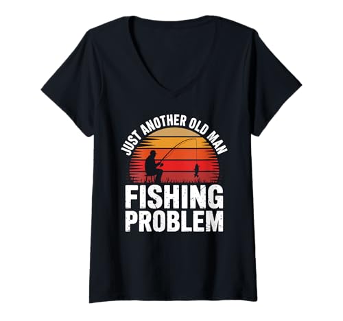 Damen Fishing Addict – Papa Opa Angler Humor Retired Fisherman T-Shirt mit V-Ausschnitt Damen Fishing Addict – Papa Opa Angler Humor Retired Fisherman T-Shirt mit V-Ausschnitt von Retro Fishing Apparel.USA