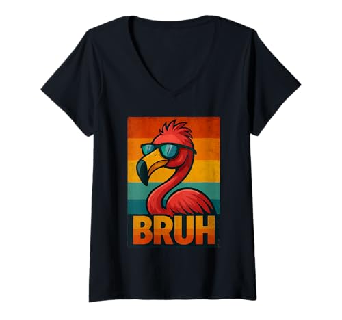 Damen Cooles Flamingo Bruh Shirt für Herren Damen Vintage Flamingo Bruh T-Shirt mit V-Ausschnitt Damen Cooles Flamingo Bruh Shirt für Herren Damen Vintage Flamingo Bruh T-Shirt mit V-Ausschnitt von Retro Flamingo Bruh in Sunglasses Flamingo Lovers