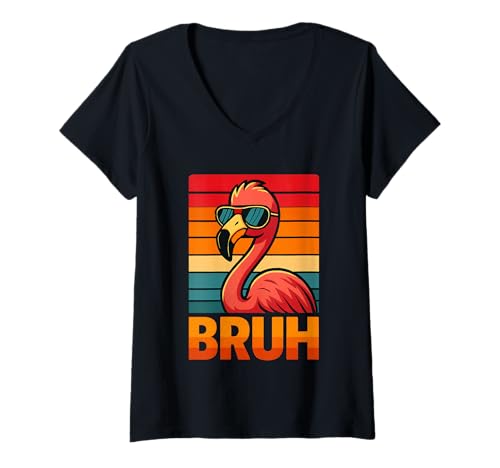 Damen Lustiges Flamingo Bruh Shirt Retro Flamingo Grafik Herren Damen T-Shirt mit V-Ausschnitt Damen Lustiges Flamingo Bruh Shirt Retro Flamingo Grafik Herren Damen T-Shirt mit V-Ausschnitt von Retro Flamingo Bruh in Sunglasses Flamingo Lovers