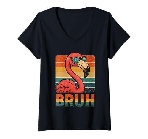Damen Lustiges Flamingo Bruh Shirt Retro Flamingo Grafik Herren Damen T-Shirt mit V-Ausschnitt Damen Lustiges Flamingo Bruh Shirt Retro Flamingo Grafik Herren Damen T-Shirt mit V-Ausschnitt von Retro Flamingo Bruh in Sunglasses Flamingo Lovers