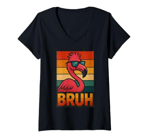 Damen Lustiges Flamingo Bruh Shirt Retro Flamingo Grafik Herren Damen T-Shirt mit V-Ausschnitt Damen Lustiges Flamingo Bruh Shirt Retro Flamingo Grafik Herren Damen T-Shirt mit V-Ausschnitt von Retro Flamingo Bruh in Sunglasses Flamingo Lovers