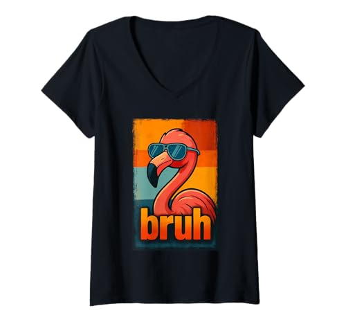 Damen Lustiges Flamingo Bruh Shirt Retro Flamingo Grafik Herren Damen T-Shirt mit V-Ausschnitt Damen Lustiges Flamingo Bruh Shirt Retro Flamingo Grafik Herren Damen T-Shirt mit V-Ausschnitt von Retro Flamingo Bruh in Sunglasses Flamingo Lovers