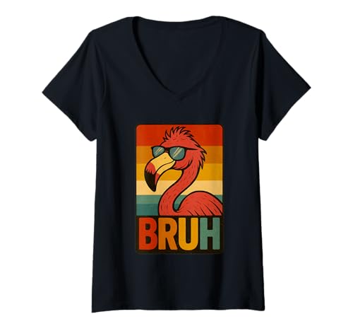 Damen Retro Flamingo Bruh in Sonnenbrille 70er 80er 90er Lustiger Flamingo T-Shirt mit V-Ausschnitt Damen Retro Flamingo Bruh in Sonnenbrille 70er 80er 90er Lustiger Flamingo T-Shirt mit V-Ausschnitt von Retro Flamingo Bruh in Sunglasses Flamingo Lovers