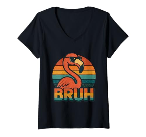 Damen Retro Flamingo Bruh in Sonnenbrille 70er 80er 90er Lustiger Flamingo T-Shirt mit V-Ausschnitt Damen Retro Flamingo Bruh in Sonnenbrille 70er 80er 90er Lustiger Flamingo T-Shirt mit V-Ausschnitt von Retro Flamingo Bruh in Sunglasses Flamingo Lovers