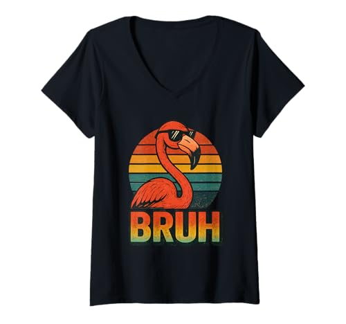Damen Retro Flamingo Bruh in Sonnenbrille 70er 80er 90er Lustiger Flamingo T-Shirt mit V-Ausschnitt Damen Retro Flamingo Bruh in Sonnenbrille 70er 80er 90er Lustiger Flamingo T-Shirt mit V-Ausschnitt von Retro Flamingo Bruh in Sunglasses Flamingo Lovers