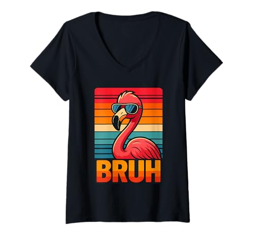 Damen Vintage Flamingo Bruh Shirt Lustige Flamingo Sonnenbrille Retro T-Shirt mit V-Ausschnitt Damen Vintage Flamingo Bruh Shirt Lustige Flamingo Sonnenbrille Retro T-Shirt mit V-Ausschnitt von Retro Flamingo Bruh in Sunglasses Flamingo Lovers