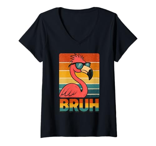 Damen Vintage Flamingo Bruh Shirt Lustige Flamingo Sonnenbrille Retro T-Shirt mit V-Ausschnitt Damen Vintage Flamingo Bruh Shirt Lustige Flamingo Sonnenbrille Retro T-Shirt mit V-Ausschnitt von Retro Flamingo Bruh in Sunglasses Flamingo Lovers