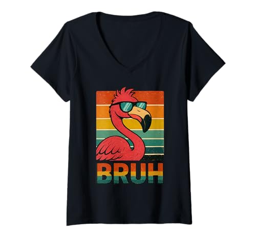 Damen Vintage Flamingo Bruh Shirt Lustige Flamingo Sonnenbrille Retro T-Shirt mit V-Ausschnitt Damen Vintage Flamingo Bruh Shirt Lustige Flamingo Sonnenbrille Retro T-Shirt mit V-Ausschnitt von Retro Flamingo Bruh in Sunglasses Flamingo Lovers