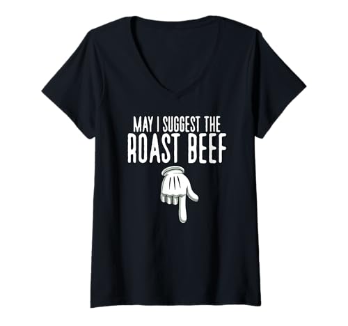 Damen Darf Ich das Roastbeef Empfehlen Lustiger Erwachsenenhumor T-Shirt mit V-Ausschnitt Damen Darf Ich das Roastbeef Empfehlen Lustiger Erwachsenenhumor T-Shirt mit V-Ausschnitt von Retro Floral Fun Vibes Peinlich Frecher Humor