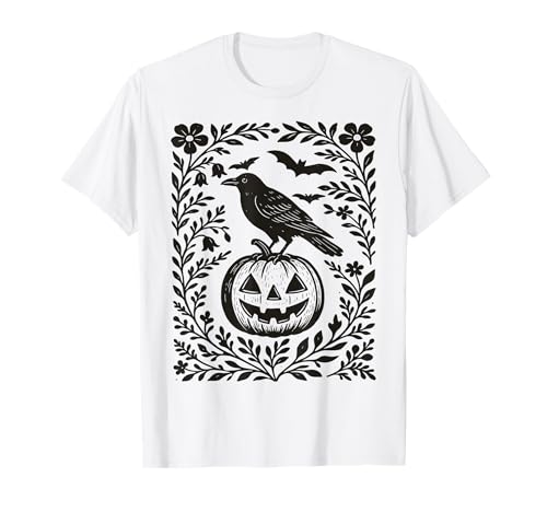 Halloween Krähe Kürbis Grafik für Halloween Party Männer Frauen T-Shirt von Retro Floral Halloween Raven Tee