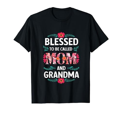 Gesegnet, Mama und Oma genannt zu werden Rosa Blumen Vintage T-Shirt von Retro Floral Mama spring Matching Family Women