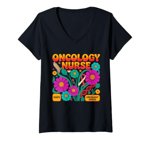 Damen Onkologie Krankenschwester Boho Retro Squad Hoffnung Mut T-Shirt mit V-Ausschnitt von Retro Floral Oncology Care Team