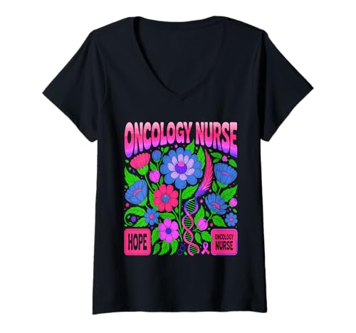Damen Onkologie Krankenschwester Boho Retro Squad Hoffnung Mut T-Shirt mit V-Ausschnitt von Retro Floral Oncology Care Team