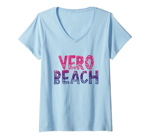 Damen Vero Beach Florida - Vero Beach FL 70er Jahre Retro T-Shirt mit V-Ausschnitt von Retro Florida Vibes