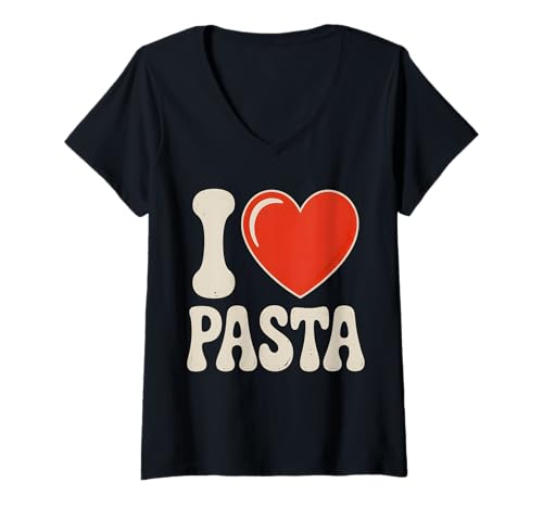 Damen Ich Liebe Pasta Funny Retro T-Shirt mit V-Ausschnitt Damen Ich Liebe Pasta Funny Retro T-Shirt mit V-Ausschnitt von Retro Food Lovers Apparel
