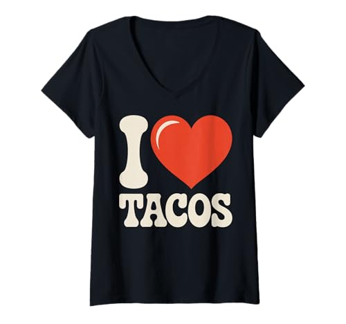 Damen Ich Liebe Tacos Lustiges mexikanisches Retro-Essen T-Shirt mit V-Ausschnitt Damen Ich Liebe Tacos Lustiges mexikanisches Retro-Essen T-Shirt mit V-Ausschnitt von Retro Food Lovers Apparel