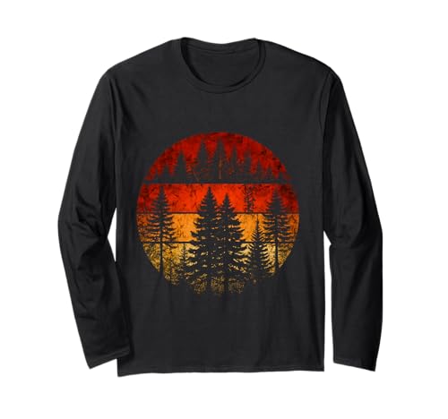 Vintage Grafik Wald Bäume Frauen Männer Natur Outdoor Langarmshirt von Retro Forest Lovers