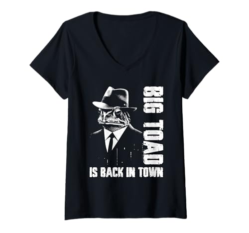 Damen Lustiger Frosch Big Toad Is Back In Town Mafia Lover T-Shirt mit V-Ausschnitt von Retro Frog Apparel Gifts