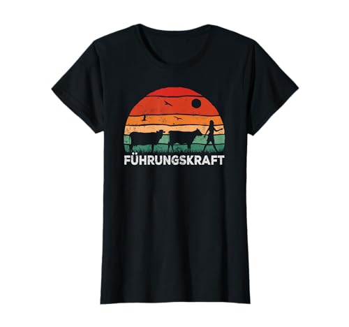 Damen Landwirtin mit Kuh, Retro Führungskraft Bäuerin Kühe T-Shirt von Retro Führungskraft Kühe Desings