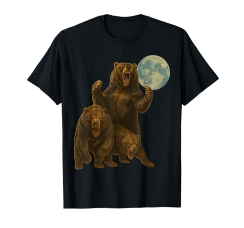 DREI Bären, die den Mond heulen, lustige Grafik, Herren, Mädchen, Damen T-Shirt von Retro Funny Bear Tee