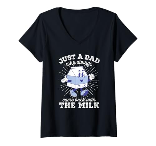 Damen Nur EIN Vater, der Immer mit der Milch zurückkam T-Shirt mit V-Ausschnitt Damen Nur EIN Vater, der Immer mit der Milch zurückkam T-Shirt mit V-Ausschnitt von Retro Funny Father's Day Came Back With Milk