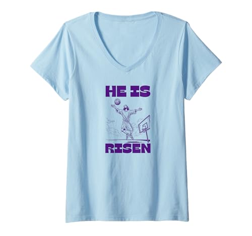 Damen Vintage Ostern Jesus He is Risen T-Shirt mit V-Ausschnitt von Retro Funny Groovy Sarcastic Vintage Tees Gifts