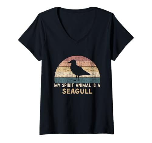 Damen My Spirit Animal is A Seagull Birder Funny Bird Gull Lover T-Shirt mit V-Ausschnitt Damen My Spirit Animal is A Seagull Birder Funny Bird Gull Lover T-Shirt mit V-Ausschnitt von Retro Funny My Spirit Animal Is A Seagull Lovers