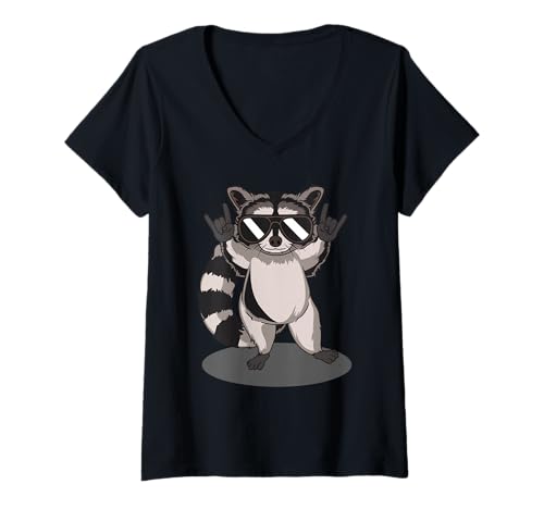 Damen Retro Raccoon Music Gift Man Kids Women Funny Raccoon T-Shirt mit V-Ausschnitt Damen Retro Raccoon Music Gift Man Kids Women Funny Raccoon T-Shirt mit V-Ausschnitt von Retro Funny Raccoon T-Shirt