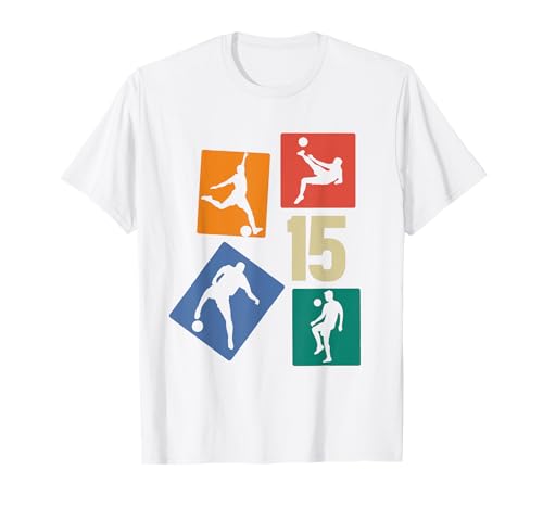 15. Geburtstag Fußball Spieler 15 Jahre Jungs Fussballer T-Shirt von Retro Fußball Geburtstag Jungs Männer Geschenk