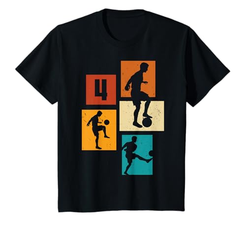 Kinder 4. Geburtstag Fußball Spieler 4 Jahre alt Jungs Retro T-Shirt von Retro Fußball Geburtstag Jungs Männer Geschenk