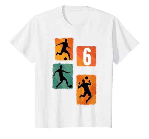 Kinder Fußball Silhouette Retro Zahl 6 Spieler Sport Geburtstag T-Shirt Kinder Fußball Silhouette Retro Zahl 6 Spieler Sport Geburtstag T-Shirt von Retro Fußball Spieler Sport Nummer
