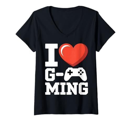 Damen I Love Gaming Lustiger Videospiel-Controller T-Shirt mit V-Ausschnitt Damen I Love Gaming Lustiger Videospiel-Controller T-Shirt mit V-Ausschnitt von Retro Gamer Apparel