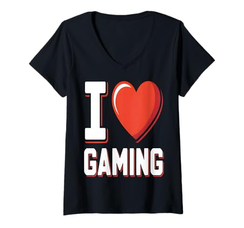 Damen I Love Gaming Lustiges Gamer Videospiel T-Shirt mit V-Ausschnitt Damen I Love Gaming Lustiges Gamer Videospiel T-Shirt mit V-Ausschnitt von Retro Gamer Apparel