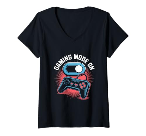 Damen Gaming Mode On Retro Controller Zocker Konsole T-Shirt mit V-Ausschnitt Damen Gaming Mode On Retro Controller Zocker Konsole T-Shirt mit V-Ausschnitt von Retro Gamer Controller Zocker Konsole Arcade Pixel